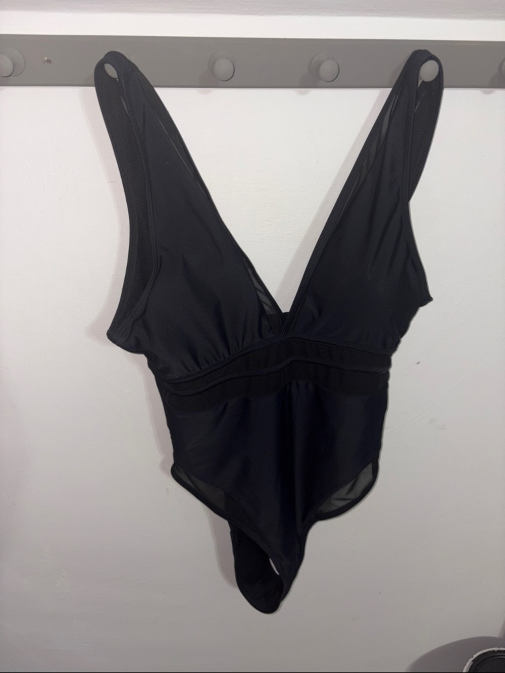 Black V-Neck One-Piece Swimsuit